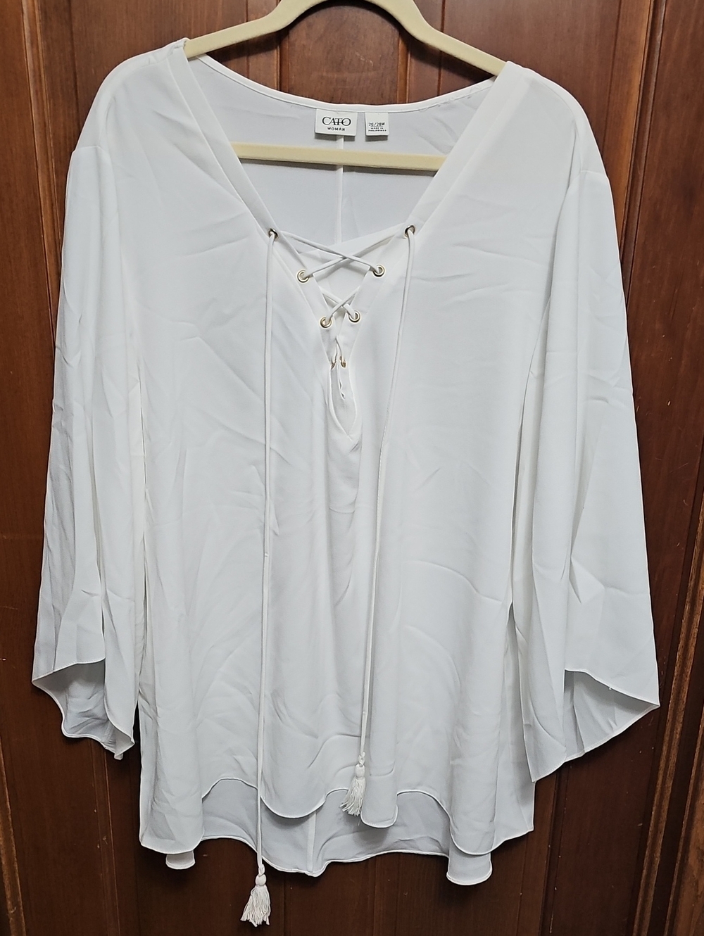 Cato White V-Neck Lace-Up Tunic Top